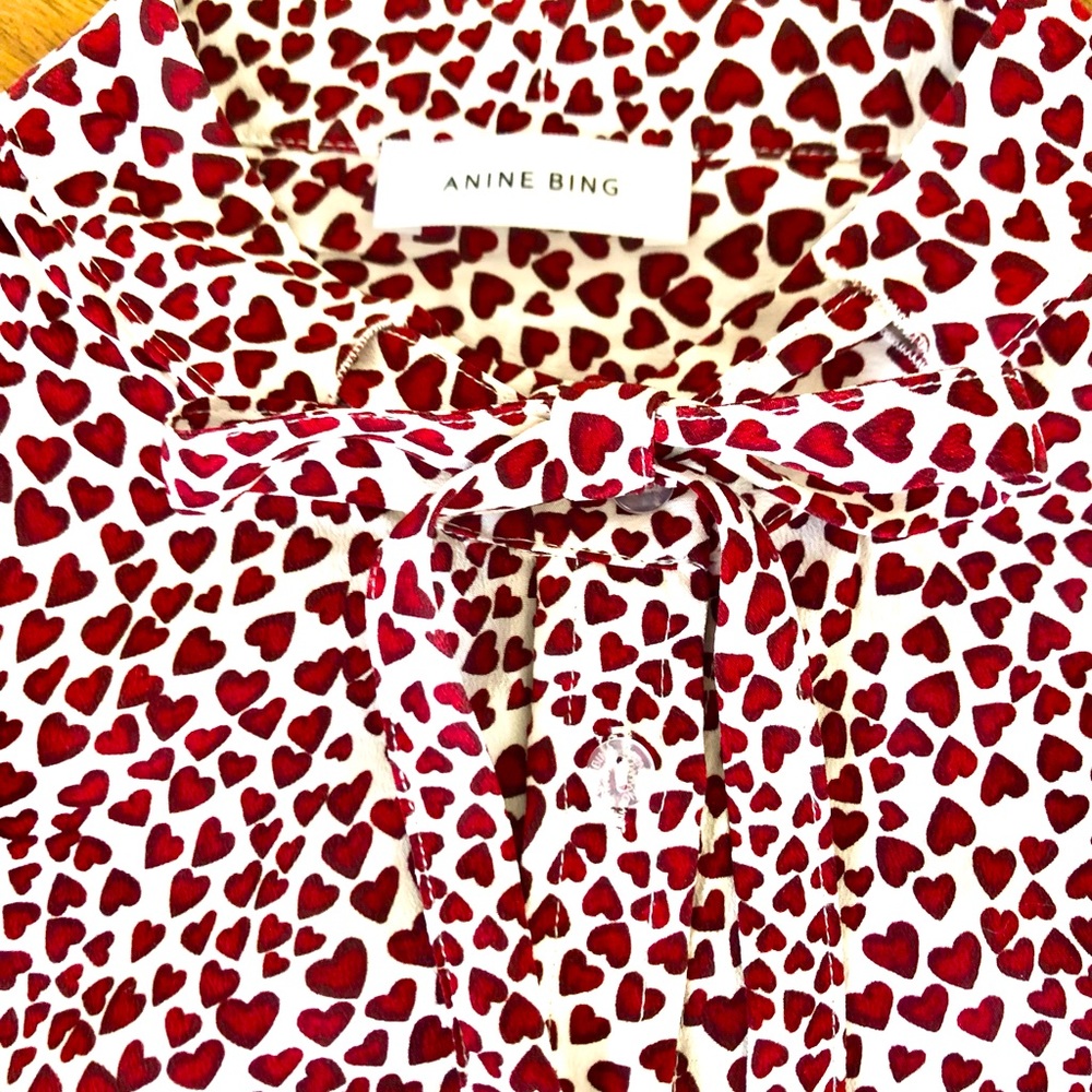 Anine Bing - Holly Heart-Print 100% Silk Shirt. Size Small. Great condition